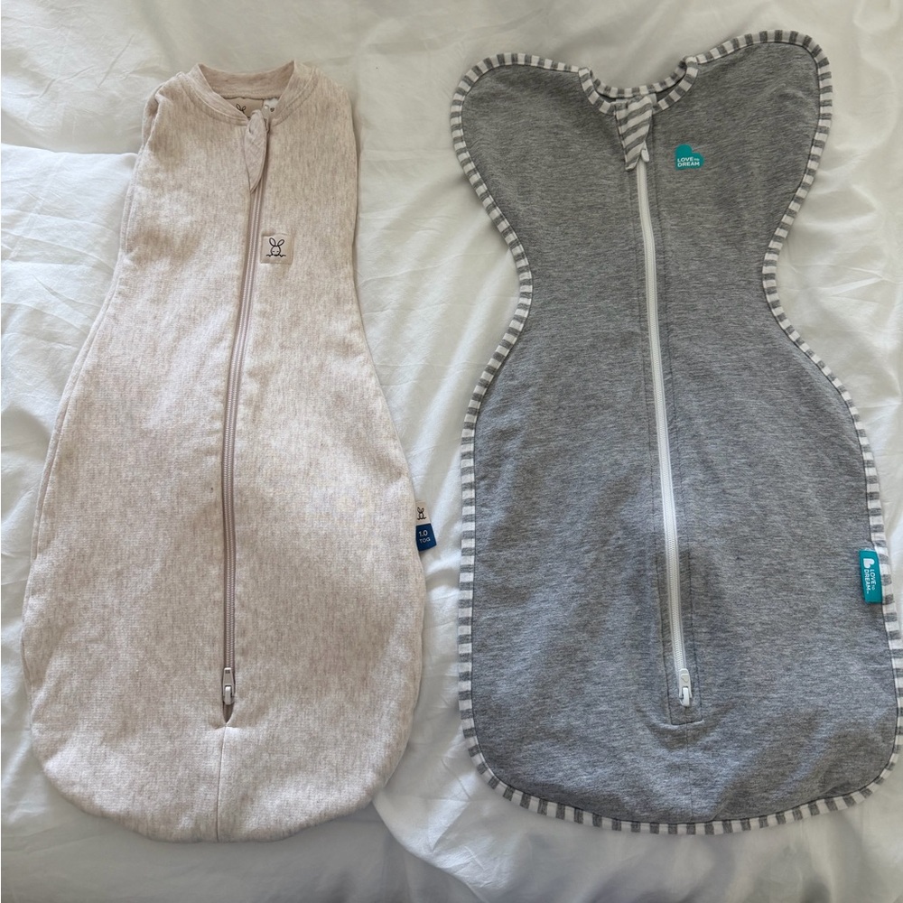 2-Pack Baby Sleep Sacks - Beige & Gray Zippered Swaddles